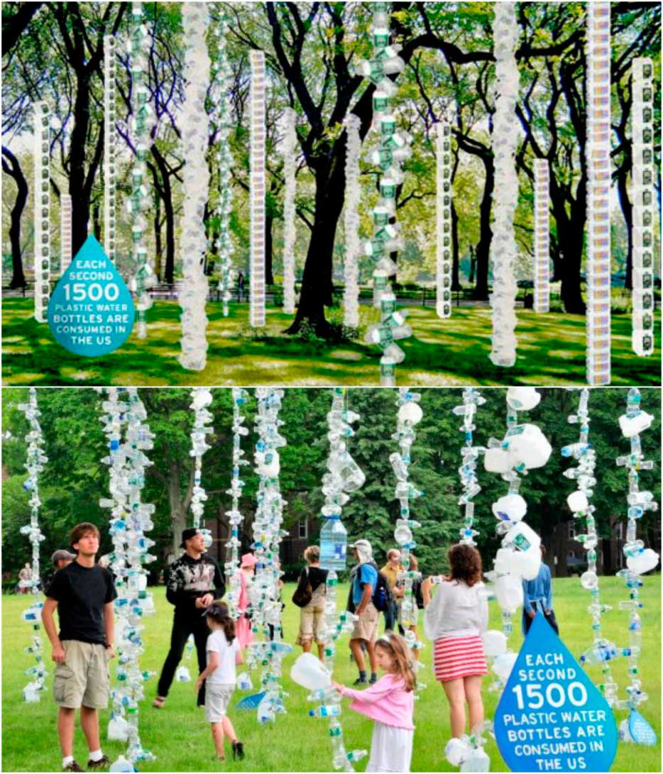 Hace un año, MSLK diseño 1,500 botellas juntas para observar 1 segundo del consumo de los EE.UU (la Isla del Gobernador, Nueva York).